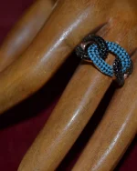 Δαχτυλίδι ασημένιο-επιχρυσωμένο μέ τυρκουάζ και μαύρα ζιρκόν - Image 2