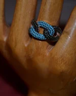 Δαχτυλίδι ασημένιο-επιχρυσωμένο μέ τυρκουάζ και μαύρα ζιρκόν - Image 3