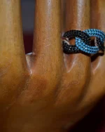 Δαχτυλίδι ασημένιο-επιχρυσωμένο μέ τυρκουάζ και μαύρα ζιρκόν - Image 4