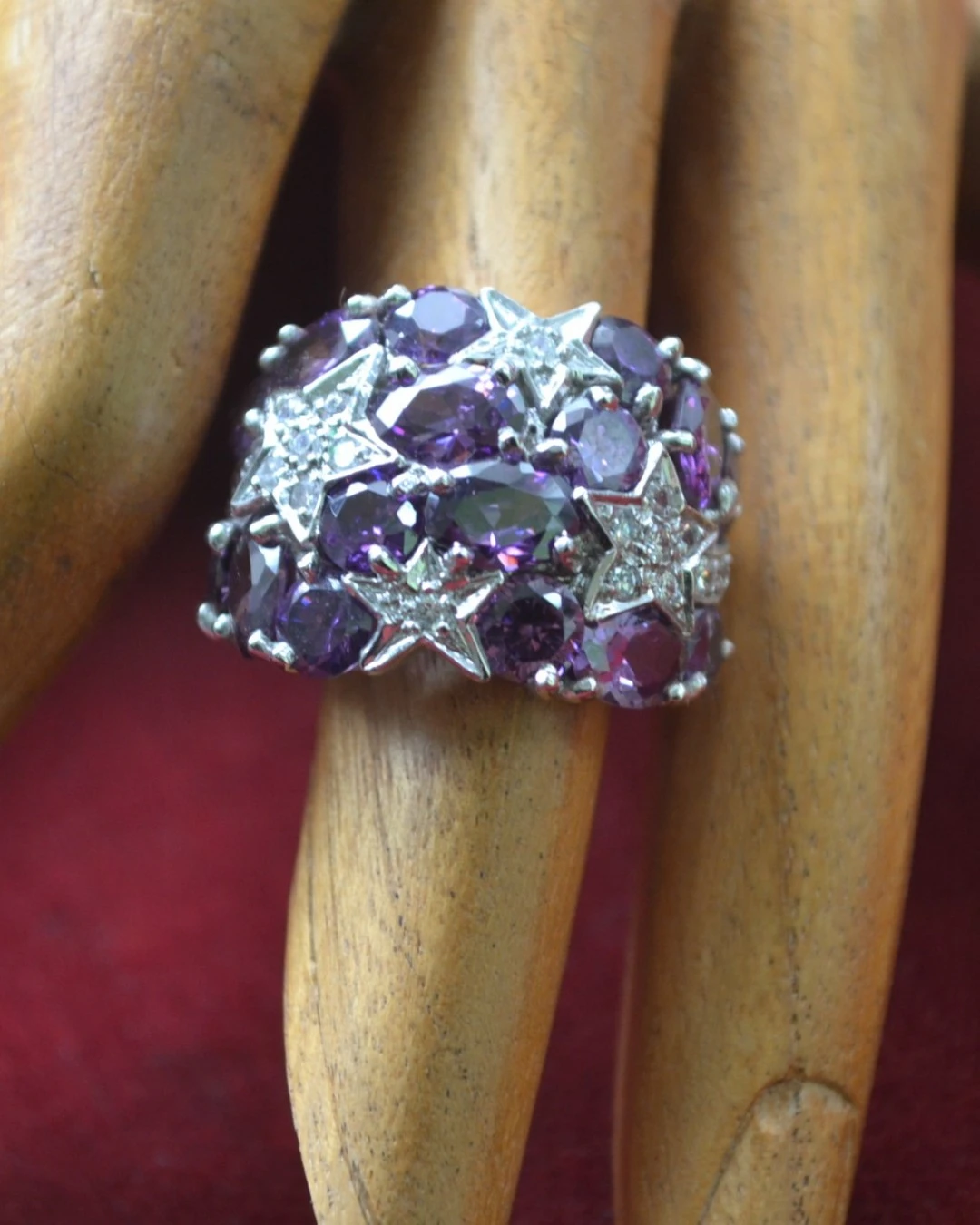 an.1162 Δαχτυλίδι ασημένιο μέ αμέθυστο και ζιρκόν vintage - Image 1