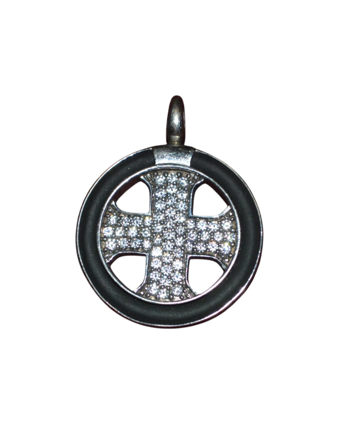 an.1264 Μενταγιόν ασημένιο σταυρός μέ ζιρκόν vintage - Image 1