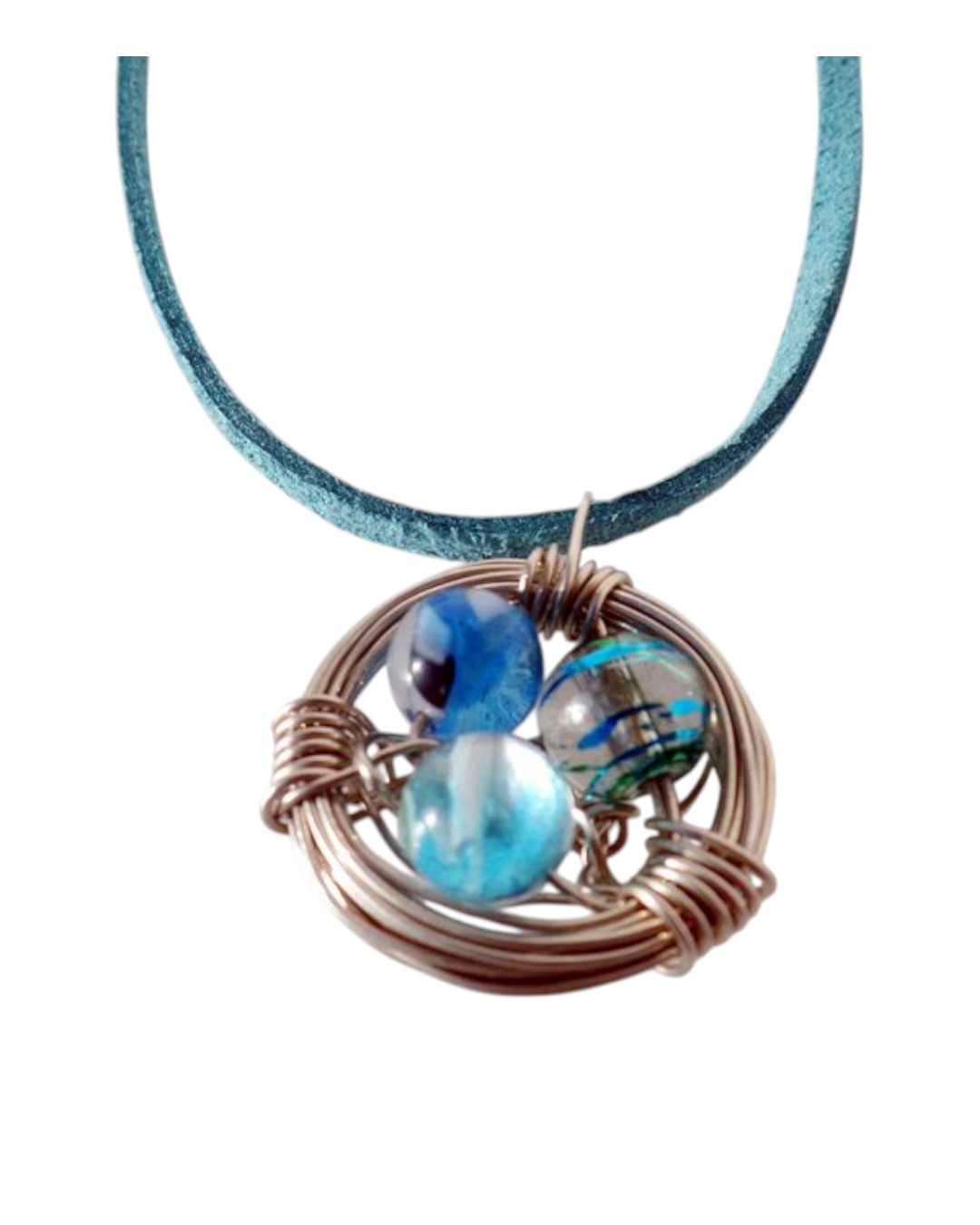 kats.32 Μενταγιόν-κολιέ χειροποίητο μέ σύρμα και μουράνο χάνδρες - Image 1