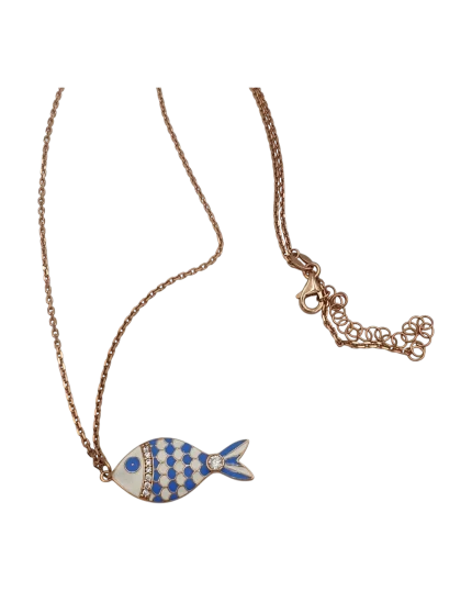 Μενταγιόν ασημένιο-επιχρυσωμένο μέ σμάλτο και ζιρκόν “ψαράκι”