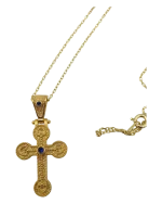 Μενταγιόν ασημένιο-επιχρυσωμένο σταυρός Βυζαντινού στύλ με ζιρκόν