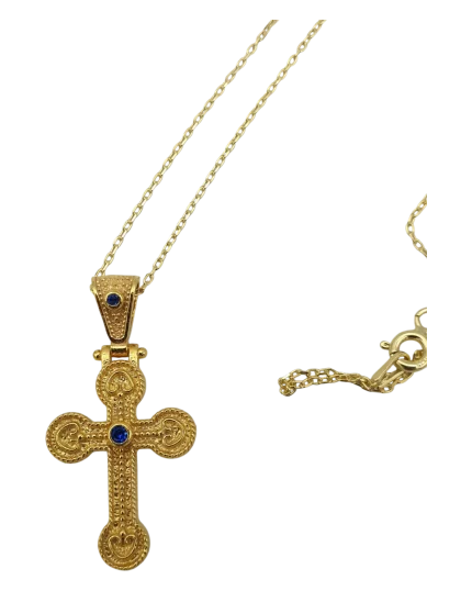 Μενταγιόν ασημένιο-επιχρυσωμένο σταυρός Βυζαντινού στύλ με ζιρκόν
