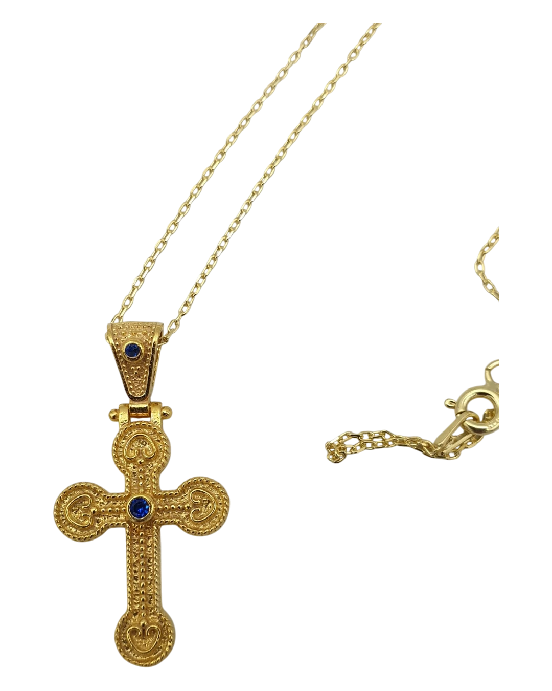 _an.20554 (2) Μενταγιόν ασημένιο-επιχρυσωμένο σταυρός Βυζαντινού στύλ με ζιρκόν - Image 1