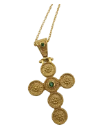 Μενταγιόν ασημένιο-επιχρυσωμένο σταυρός Βυζαντινού στύλ με ζιρκόν