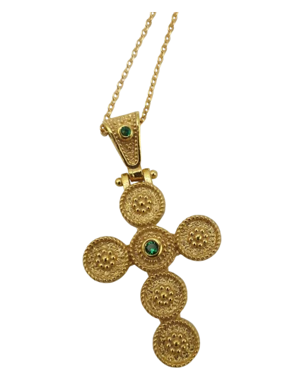 Μενταγιόν ασημένιο-επιχρυσωμένο σταυρός Βυζαντινού στύλ με ζιρκόν