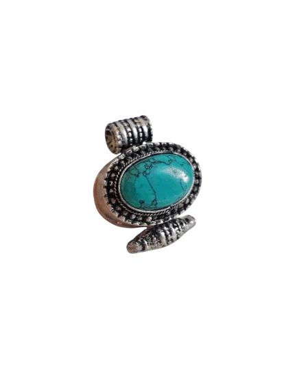 Μενταγιόν χειροποίητο επάργυρο ethnic-Nepal Tibet με τυρκουάζ