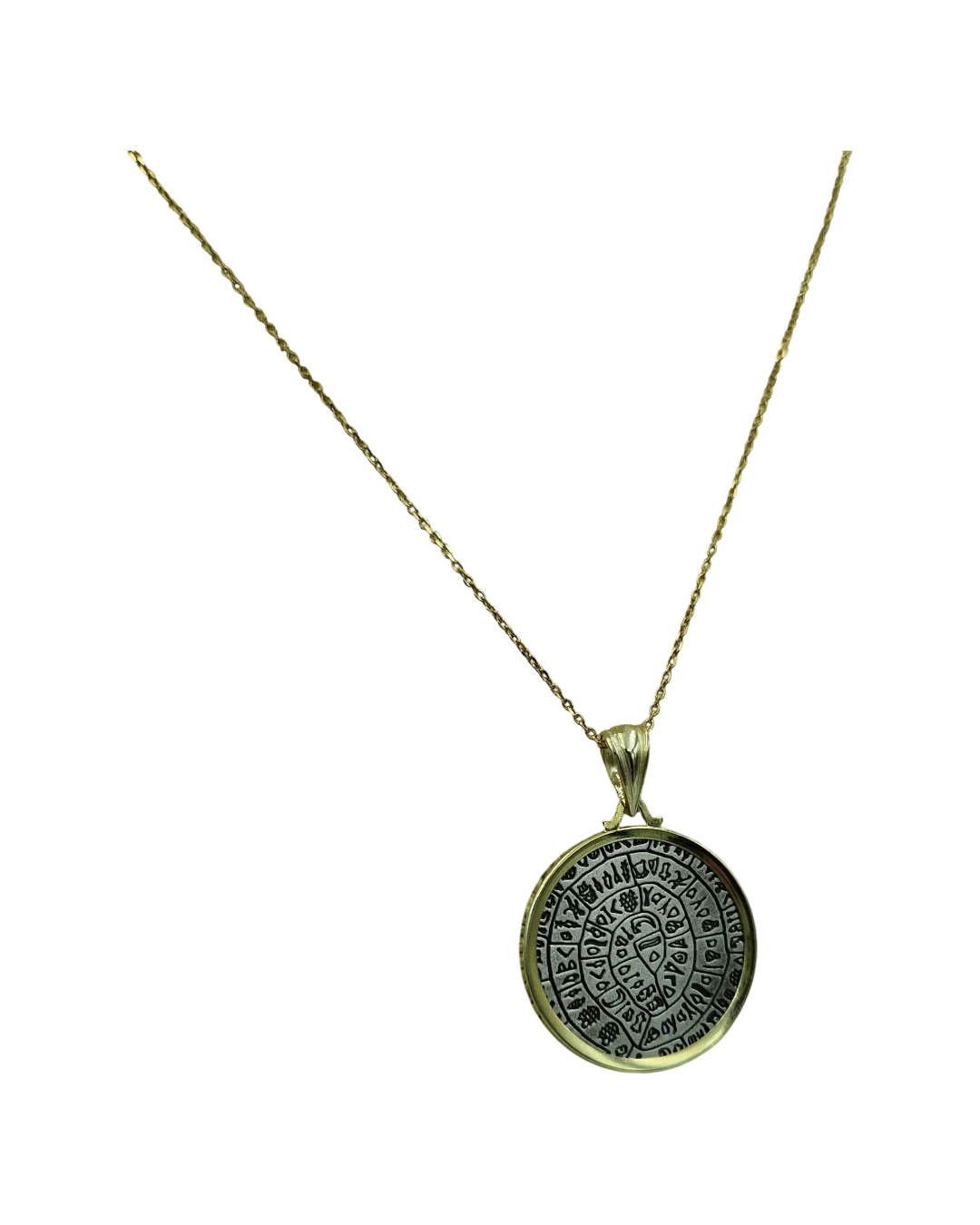 an.20888 Μενταγιόν ασημένιο – επιχρυσωμένο “δίσκος της Φαιστού” - Image 1