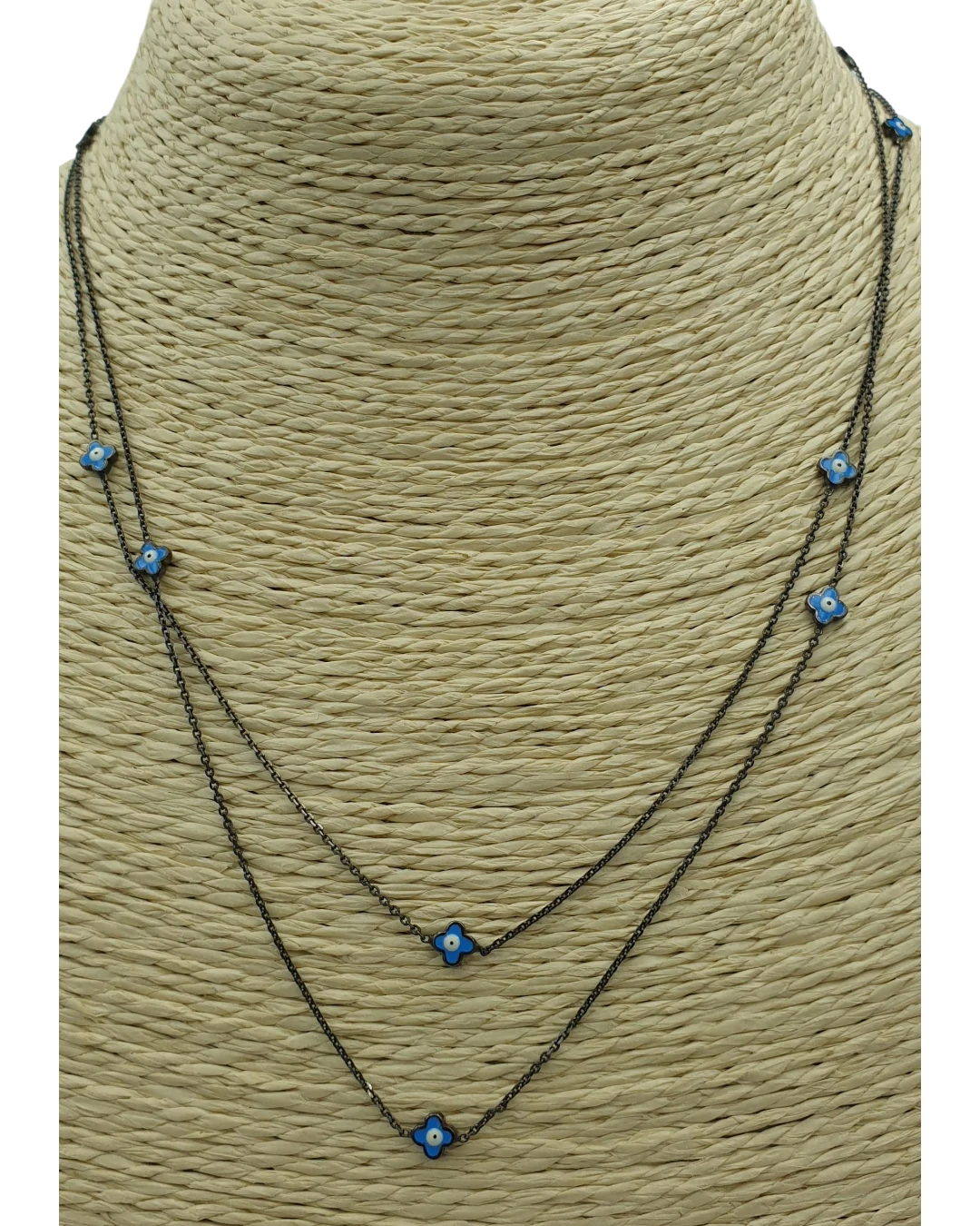 an.1399 Κολιέ ασημένιο μέ λουλουδάκια-ματάκια - Image 1