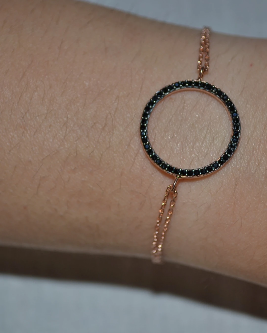 an.1404 (2) Βραχιόλι ασημένιο-επιχρυσωμένο με μαύρα ζιρκόν - Image 1