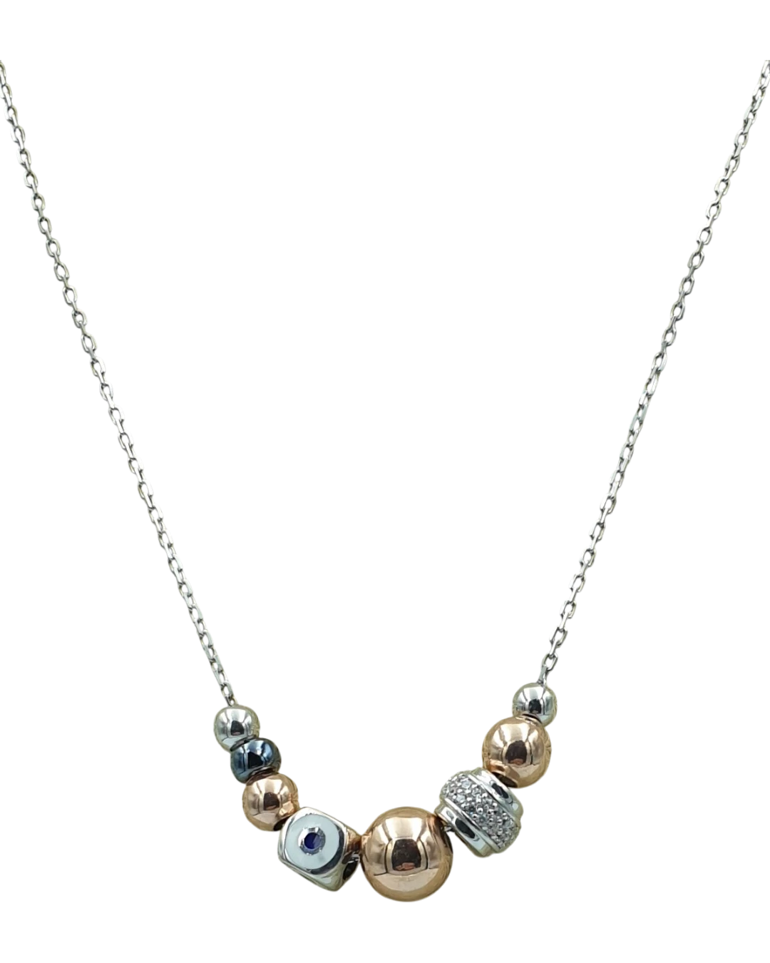 _an.1532 (3) Κολιέ ασημένιο μέ επιχρυσωμένα στοιχεία καί ζιρκόν - Image 1