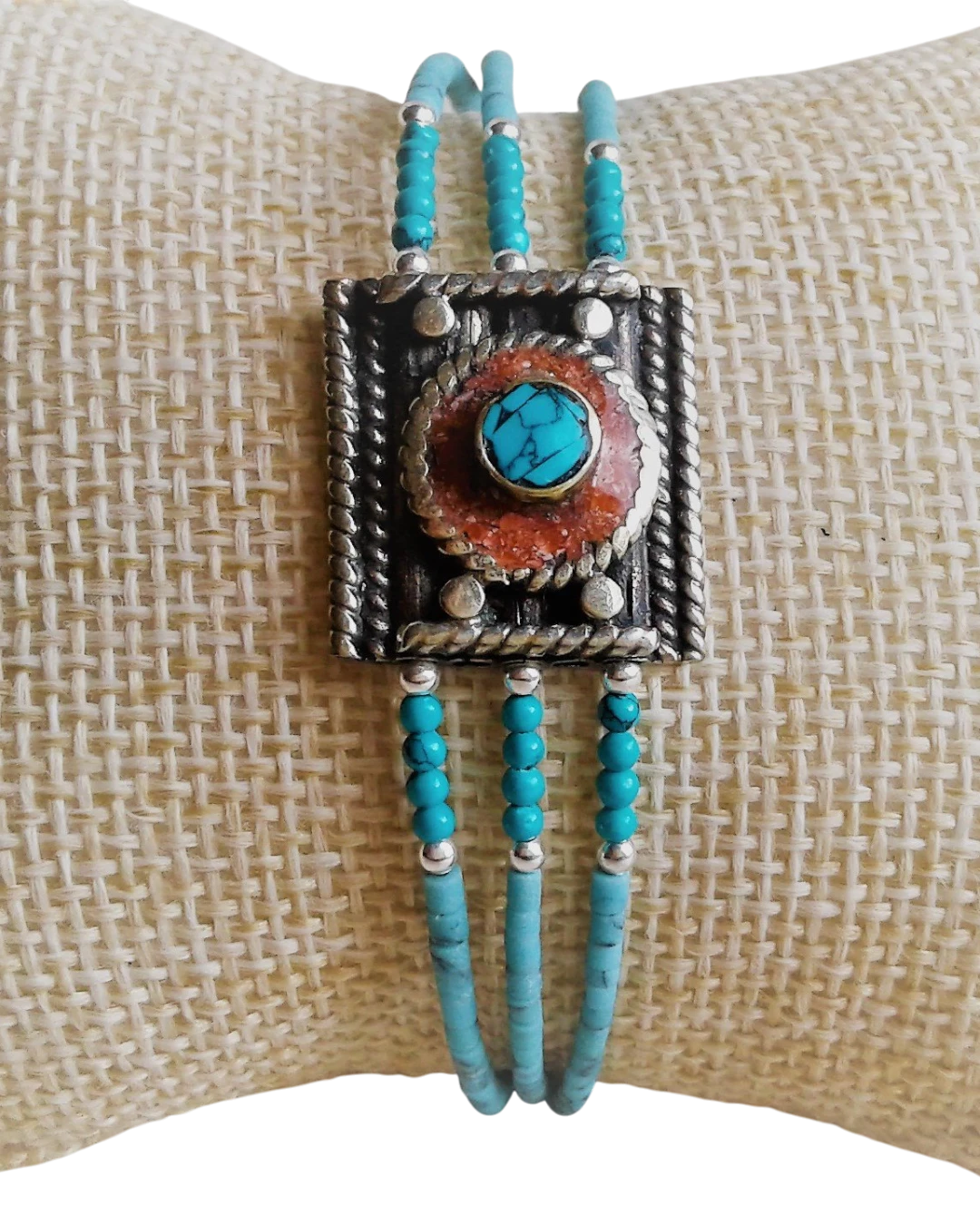 an.1654 (3) Βραχιόλι επάργυρο χειροποίητο έθνικ-boho από Νεπάλ - Image 1