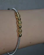 Βραχιόλι χειροπέδα ασημένιο μέ επίχρυσα στοιχεία - Image 2