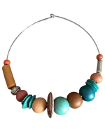 Κολιέ-choker χειροποίητο επάργυρο μέ κεραμικές χάνδρες έθνικ-boho