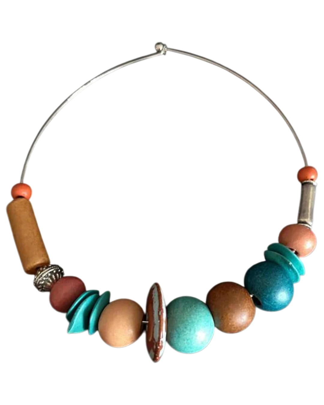 _an.1903 Κολιέ-choker χειροποίητο επάργυρο μέ κεραμικές χάνδρες έθνικ-boho - Image 1