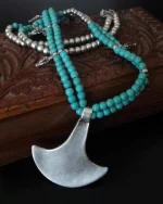 Κολιέ χειροποίητο επάργυρο με τυρκουάζ ethnic-boho - Image 2