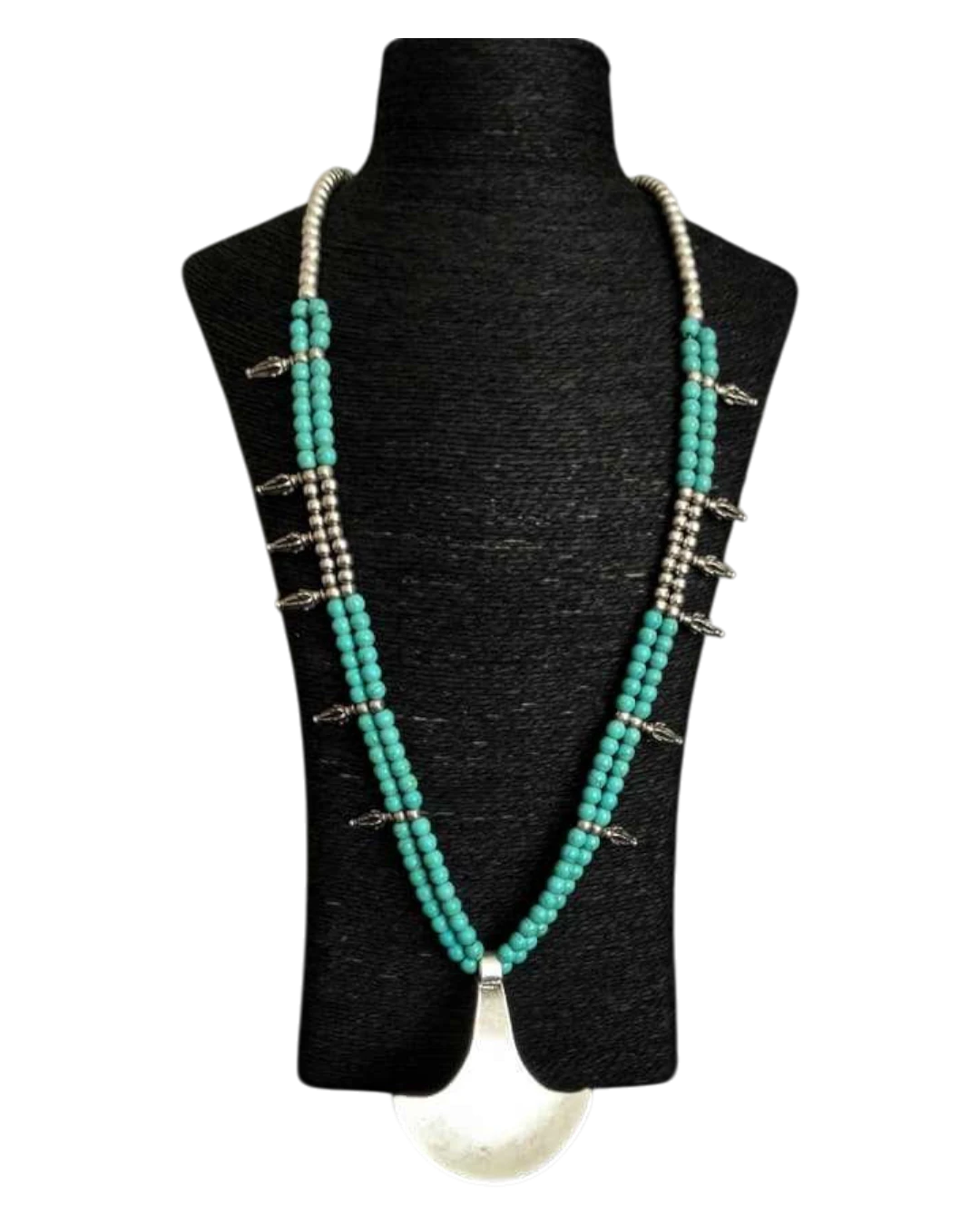 an.1906 Κολιέ χειροποίητο επάργυρο με τυρκουάζ ethnic-boho - Image 1