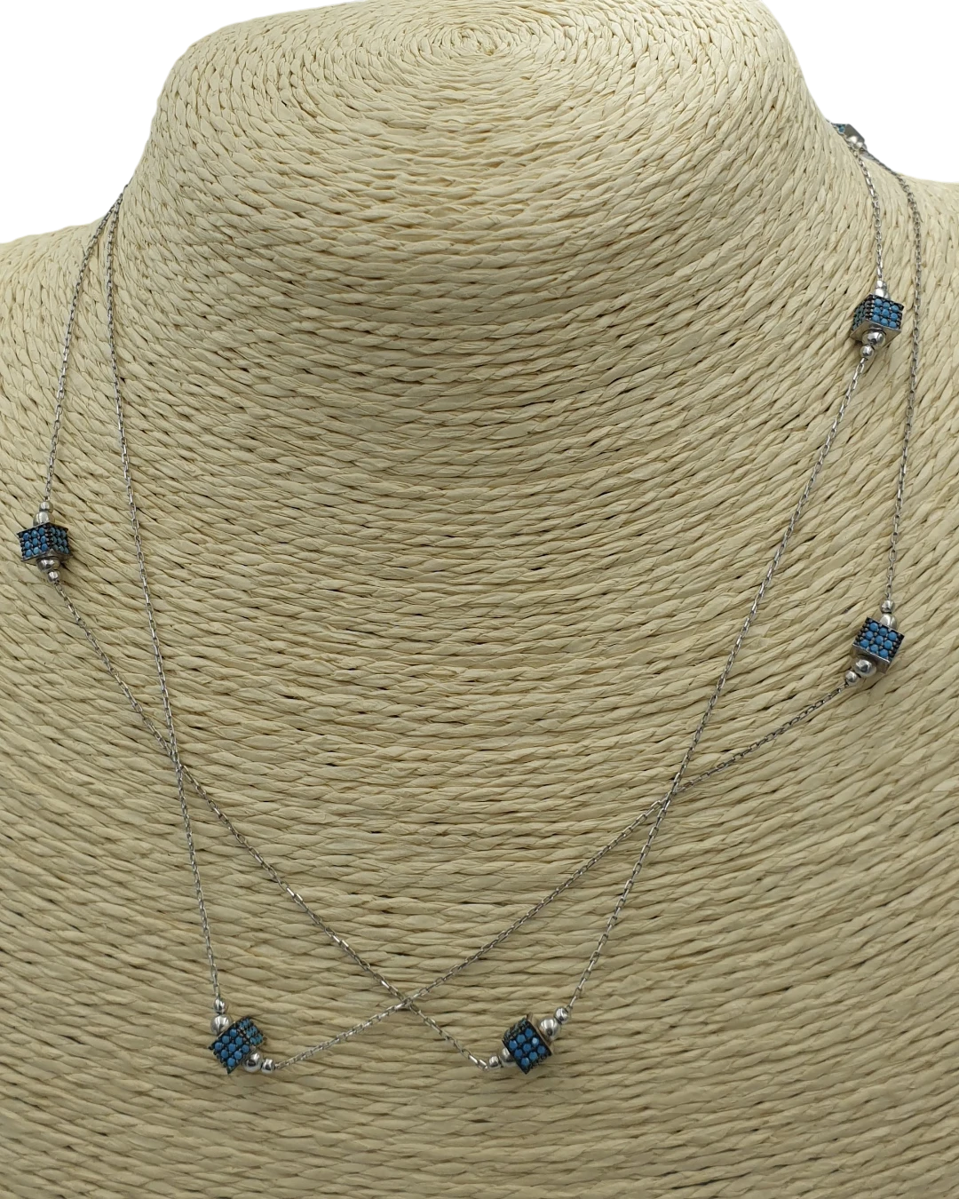 an.1967 (3) Κολιέ ασημένιο μέ κύβους με τυρκουάζ ζιρκονάκια - Image 1