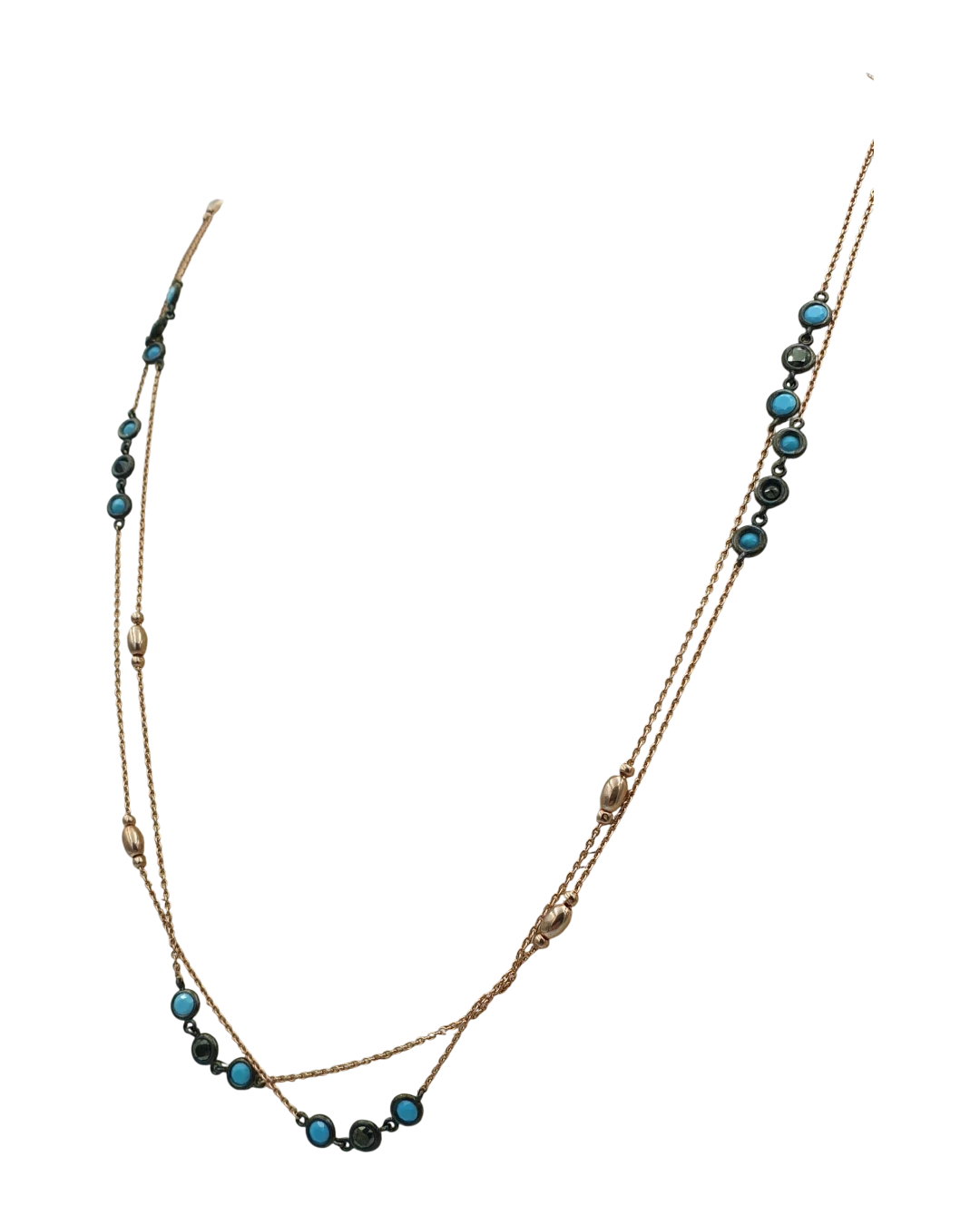 an.20152 (3) Κολιέ ασημένιο-επιχρυσωμένο με τυρκουάζ και όνυχα - Image 1