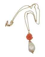 Κολιέ-μενταγιόν χειροποίητο ασημένιο-επιχρυσωμένο με μαργαριτάρι