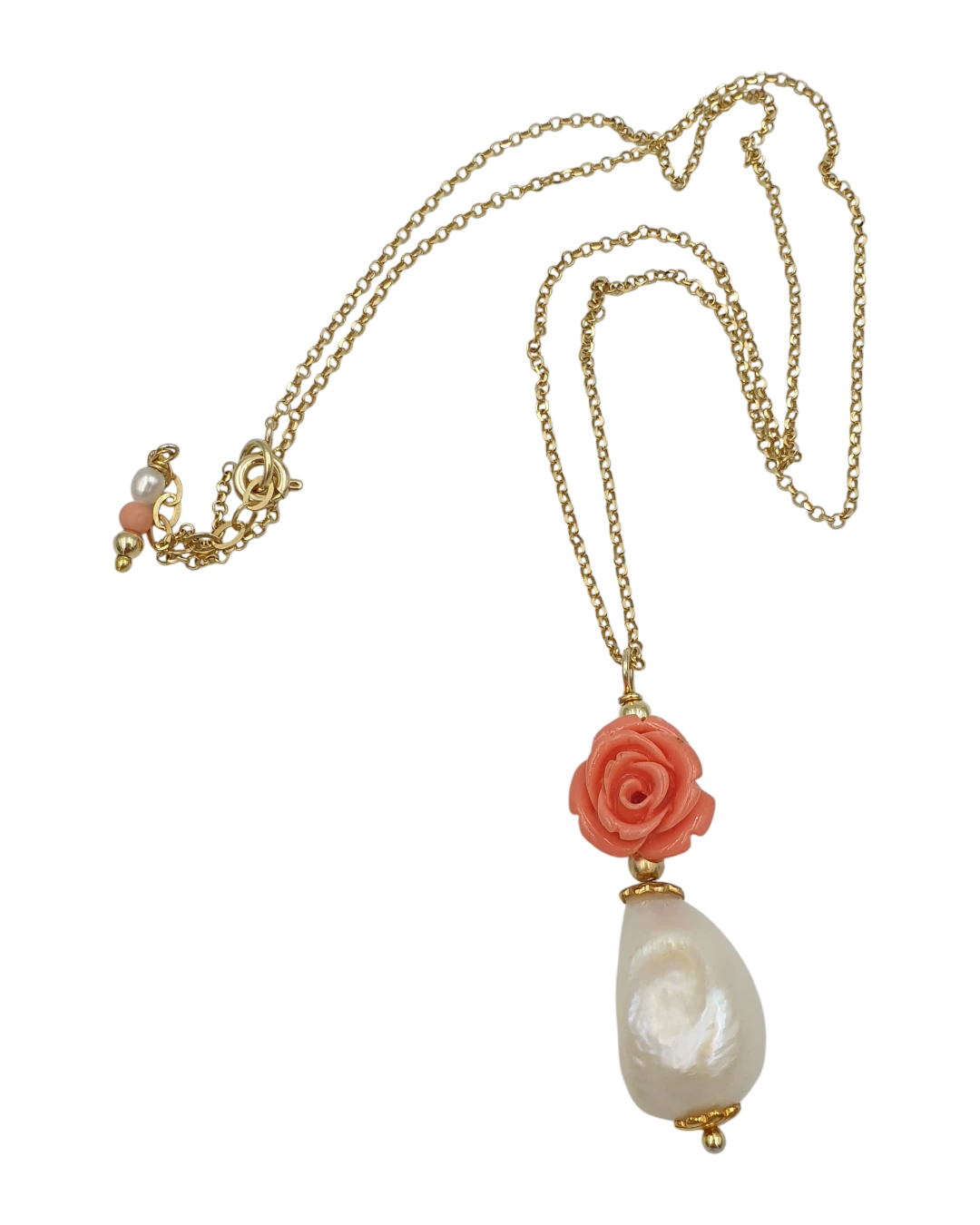 an.20199 Κολιέ-μενταγιόν χειροποίητο ασημένιο-επιχρυσωμένο με μαργαριτάρι - Image 1