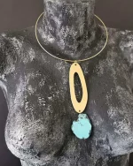 Κολιέ choker χειροποίητο επιχρυσωμένο 14Κ με τυρκουάζ boho - Image 3