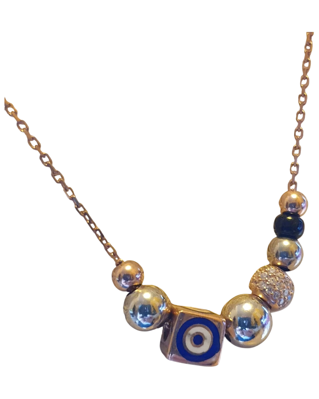 an.20659 Κολιέ ασημένιο μέ επιχρυσωμένα στοιχεία καί ζιρκόν - Image 1