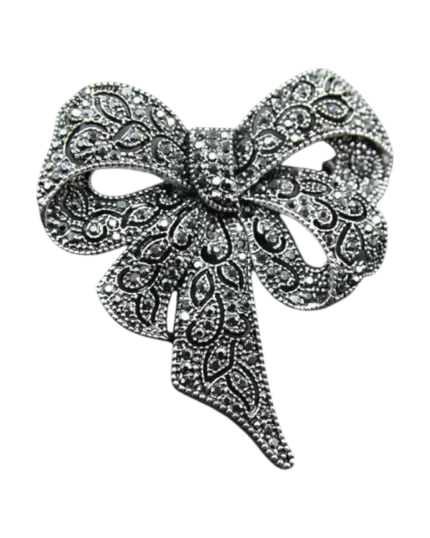 Καρφίτσα σε στύλ ρετρό με μαύρα κρύσταλλα “φιόγκος”