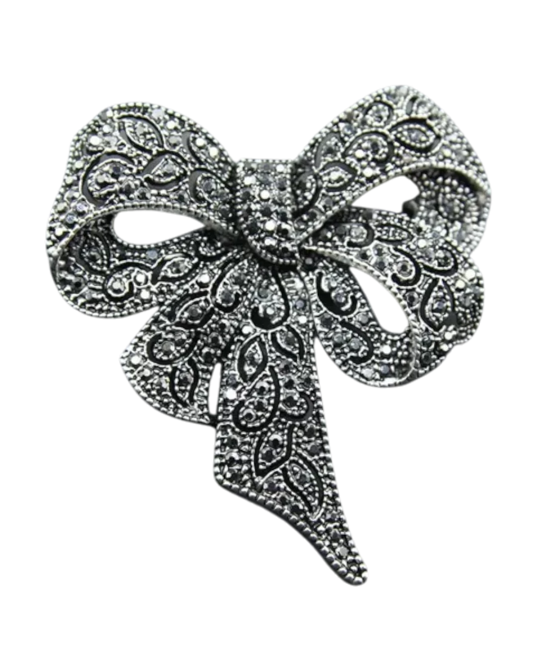 an.20805 Καρφίτσα σε στύλ ρετρό με μαύρα κρύσταλλα “φιόγκος” - Image 1