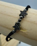 Βραχιόλι χειροποίητο μακραμέ με ασημένια αστέρια με ζιρκόν - Image 2