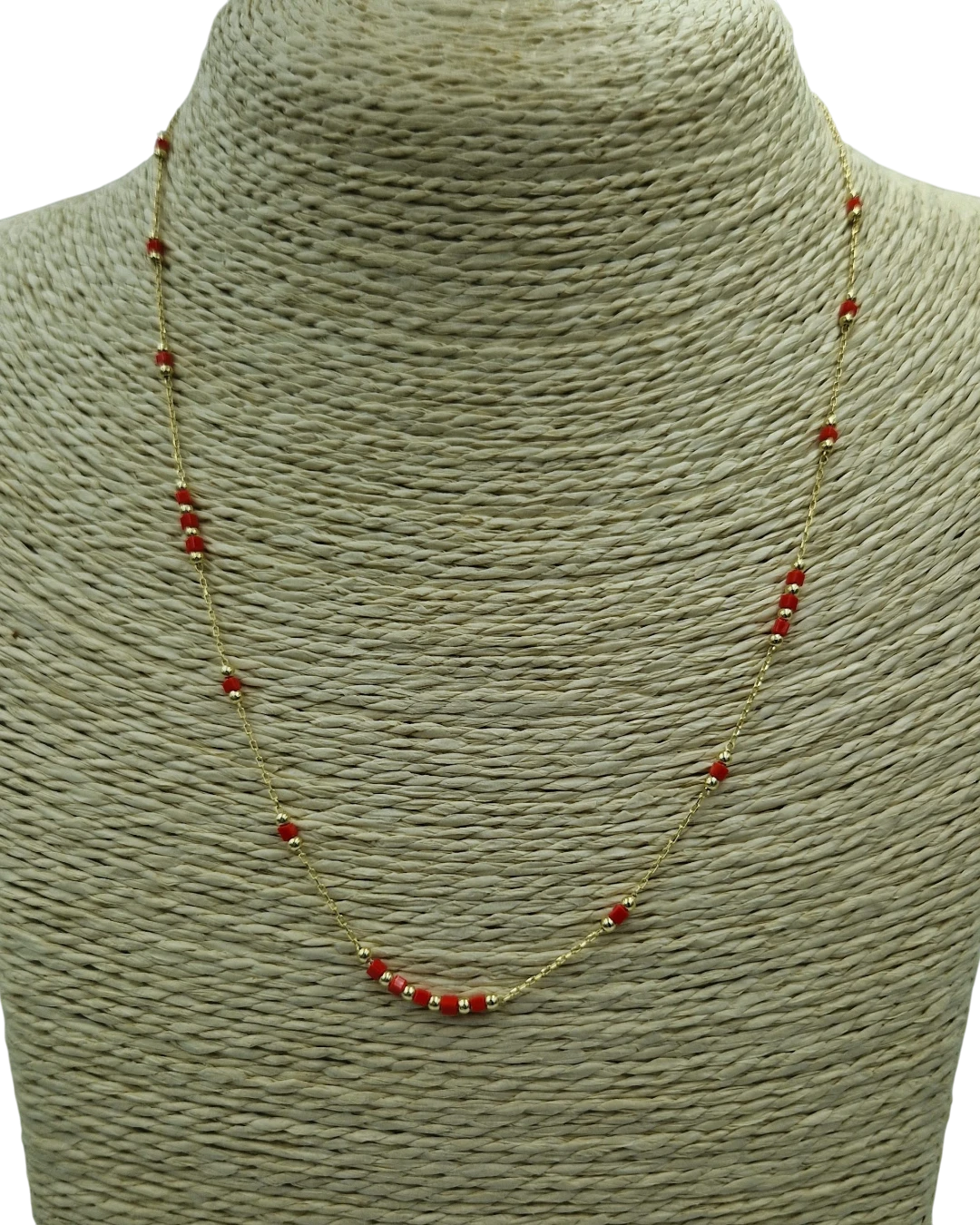 _an.20894 (2) Κολιέ ασημένιο επιχρυσωμένο με κοραλί πέτρες - Image 1