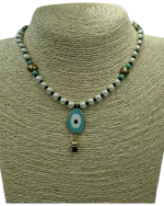 Κολιέ χειροποίητο με πέρλες και μάτι απο σμάλτο - Image 2