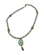 Κολιέ χειροποίητο με πέρλες και μάτι απο σμάλτο