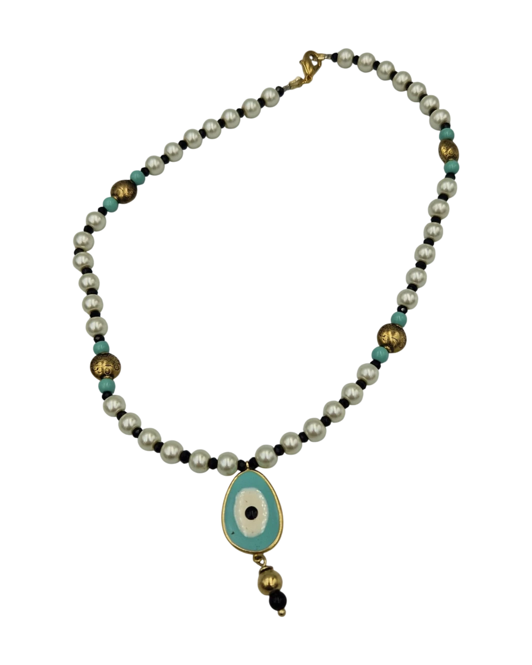 an.20932 (2) Κολιέ χειροποίητο με πέρλες και μάτι απο σμάλτο - Image 1