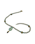 Κολιέ χειροποίητο με πέρλες και μάτι απο σμάλτο - Image 3