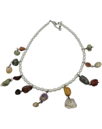 Κολιέ χειροποίητο με πέρλες και ημιπολύτιμες πέτρες