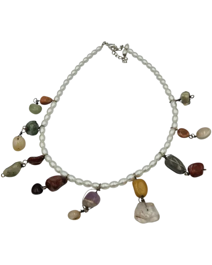 Κολιέ χειροποίητο με πέρλες και ημιπολύτιμες πέτρες