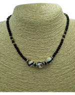 Κολιέ χειροποίητο με γυάλινες χάνδρες και κεραμικές πέτρες - Image 3