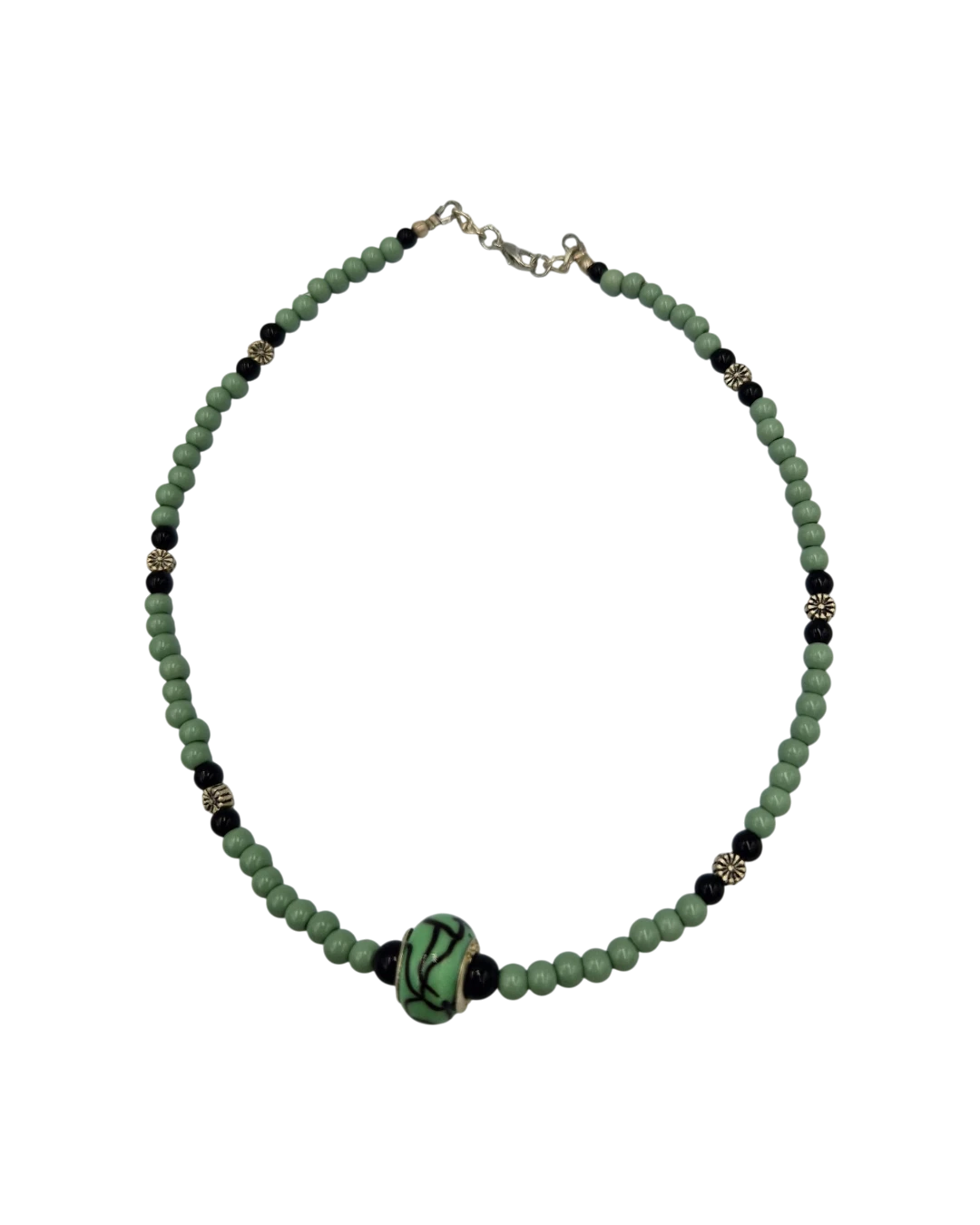 an.20940 Κολιέ χειροποίητο με γυάλινες χάνδρες και κεραμική πέτρα - Image 1