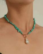 Κολιέ με τυρκουάζ και κρεμαστή πέρλα - Image 2