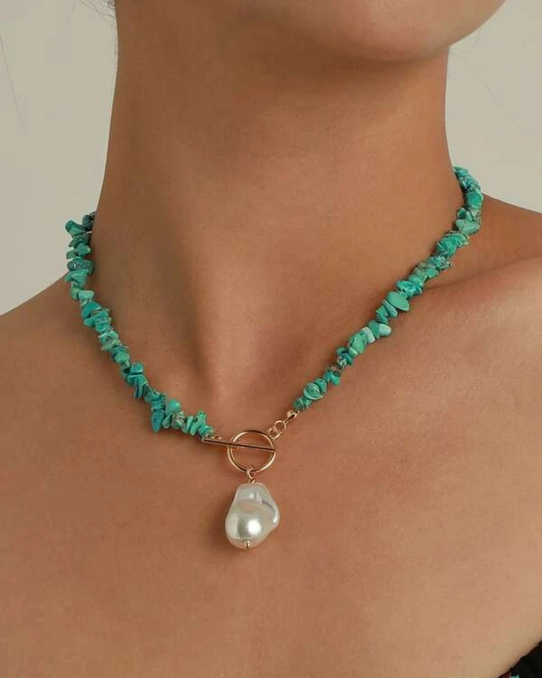 an.21009 (2) Κολιέ με τυρκουάζ και κρεμαστή πέρλα - Image 1