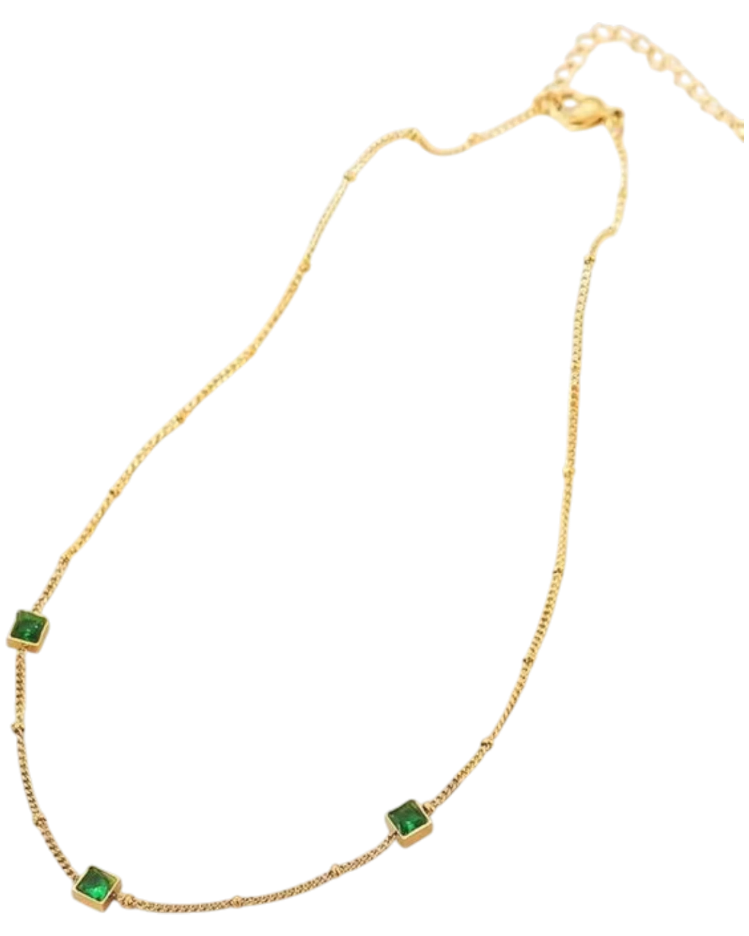 an.21221 Κολιέ απο ανοξείδωτο ατσάλι με πράσινα κρύσταλλα - Image 1