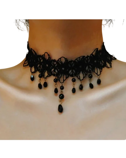 Κολιέ choker με δαντέλα και πέτρες
