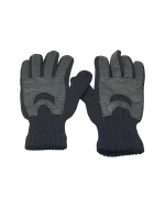 Γάντια μάλλινα με δέρμα μαύρα