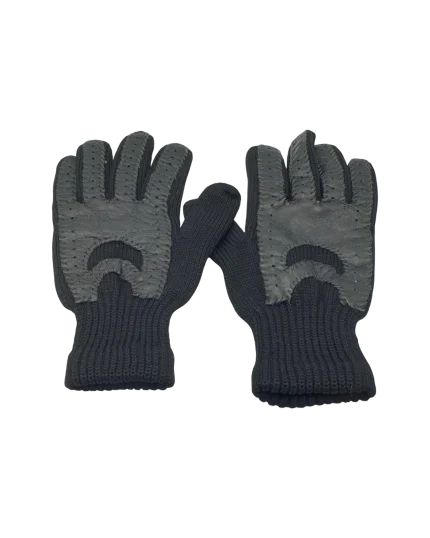 Γάντια μάλλινα με δέρμα μαύρα