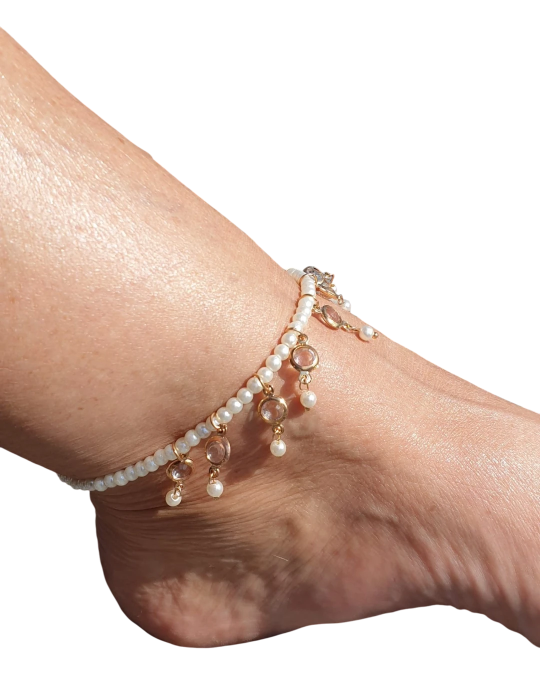 _an.20515 Βραχιόλι ποδιού με περλίτσες και κρύσταλλα stretch - Image 1