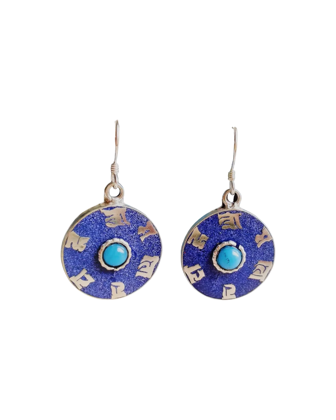 an.20731 Σκουλαρίκια χειροποίητα επάργυρα με λάπις ethnic-boho Tibet - Image 1