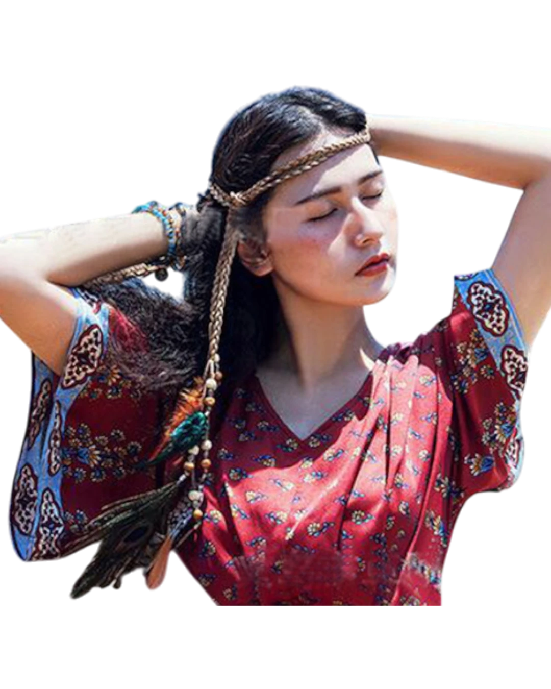 an.20782 Δερμάτινη αλυσίδα για το κεφάλι indian feathers ethnic-boho - Image 1